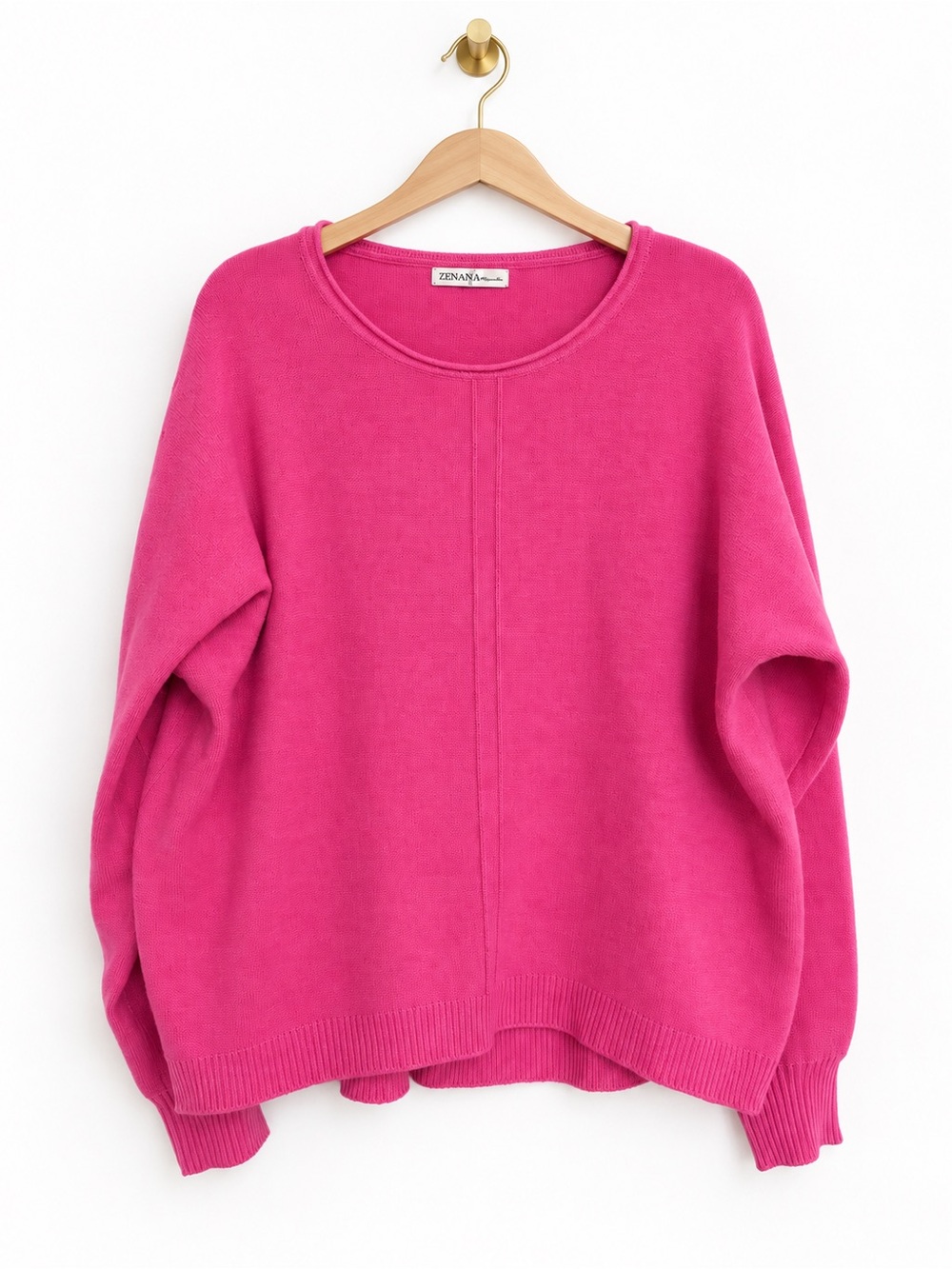 ZENANA Fuchsia Center Seam Knit Sweater Long Sleeve Pullover Sz M
